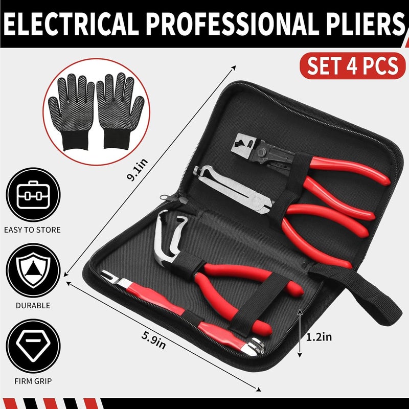 ZEUSORA 5-Pcs Kit Electrical Disconnect Pliers Set w/Gloves - Auto Connector Tool for Fuel Line, Wiring, Sensors & Coils | Quick-Release Car Truck Repair (Red) - Image 3